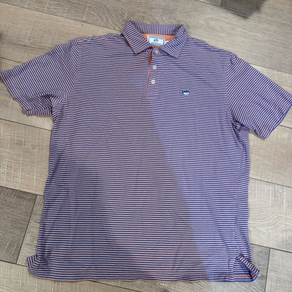 SOUTHERN TIDE THE SKIPJACK CLASSIC FIT PEACH BLUE POLO SHIRT MEDIUM